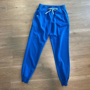 Figs Women's Scrub Joggers in Royal Blue with light blue Drawstring. Medium Tall